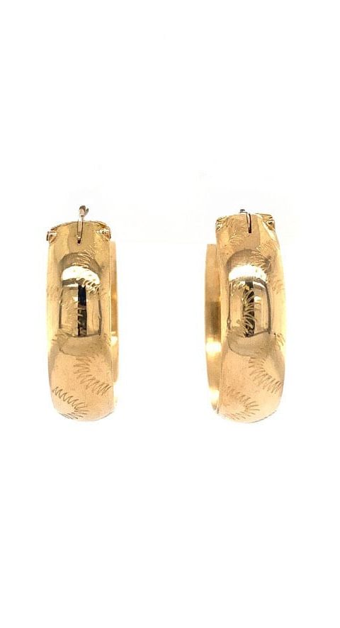 Vintage 18K Gold Hoop Earrings with Engraving